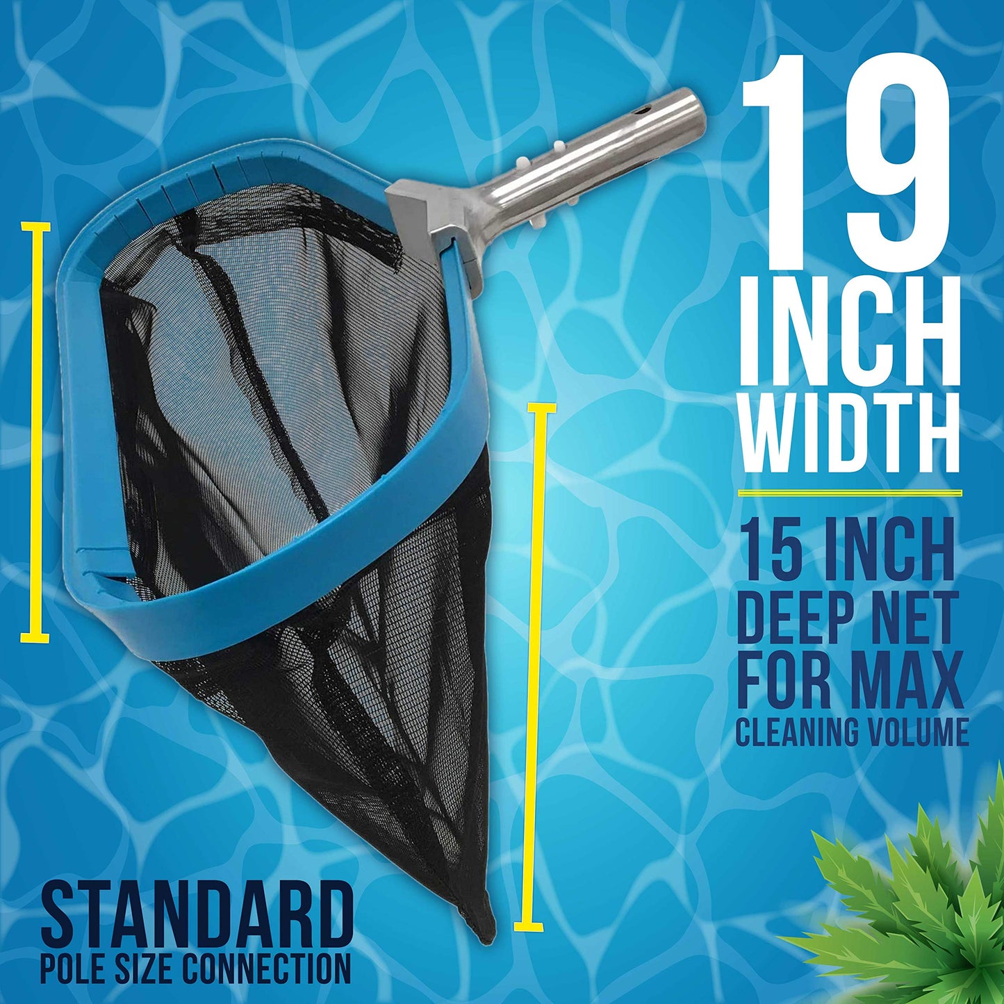 U.S. Pool Supply Professional Heavy Duty 19" Swimming Pool Leaf Skimmer Rake with Strong Reinforced Aluminum Frame Handle, Deep Net Bag - Commercial Grade - Fast Cleaning, Easy Debris Pickup & Removal