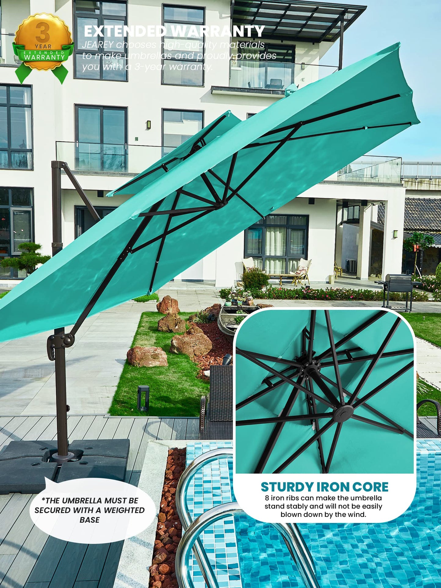 Parasol de patio en porte-à-faux carré 10 pieds bleu ciel