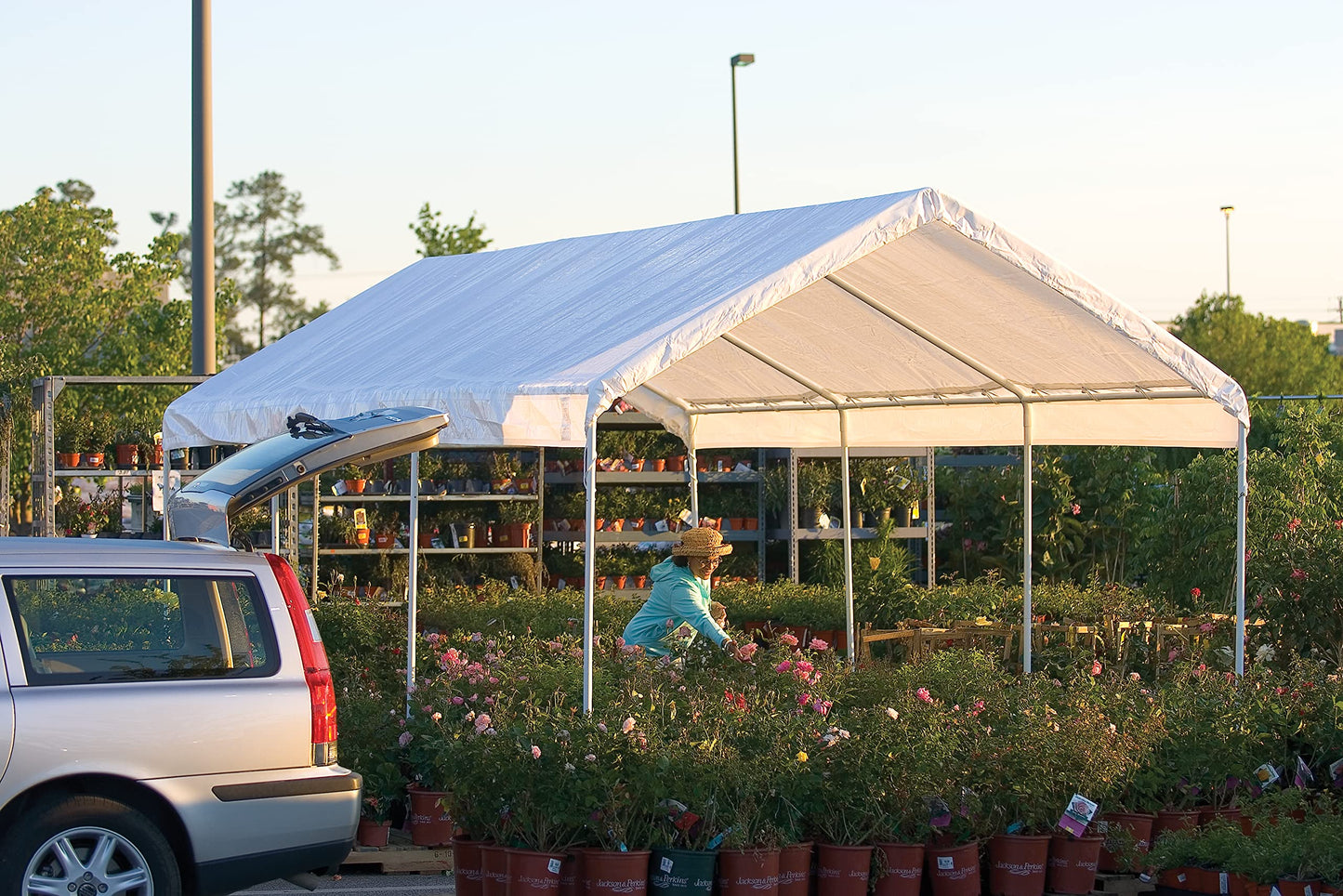ShelterLogic 10' x 20' MaxAP Large Portable Garage 2in1 Kit Heavy-Duty Steel Frame Outdoor Canopy, Gazebo, or Carport Tent with Enclosure for Car, SUV, Truck, Boat, Tractor, White Canopy + Enclosure