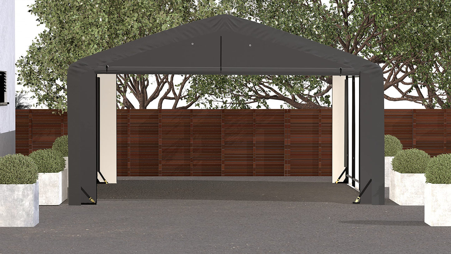 ShelterLogic ShelterTube Garage & Storage Shelter, 20' x 23' x 10' Heavy-Duty Steel Frame Wind and Snow-Load Rated Enclosure, Gray 20' x 23' x 10'