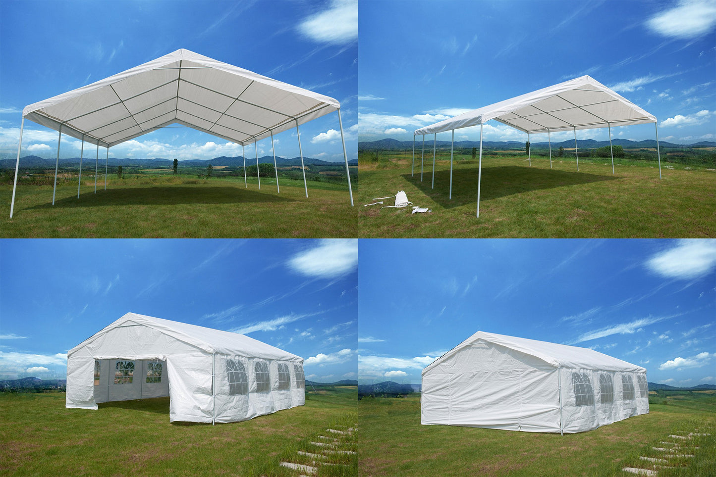 GOJOOASIS 20 x 26 ft Carport Outdoor Metal Commercial Wedding Party Frame Tent w/Sidewalls 4 Rooms 6 x 8