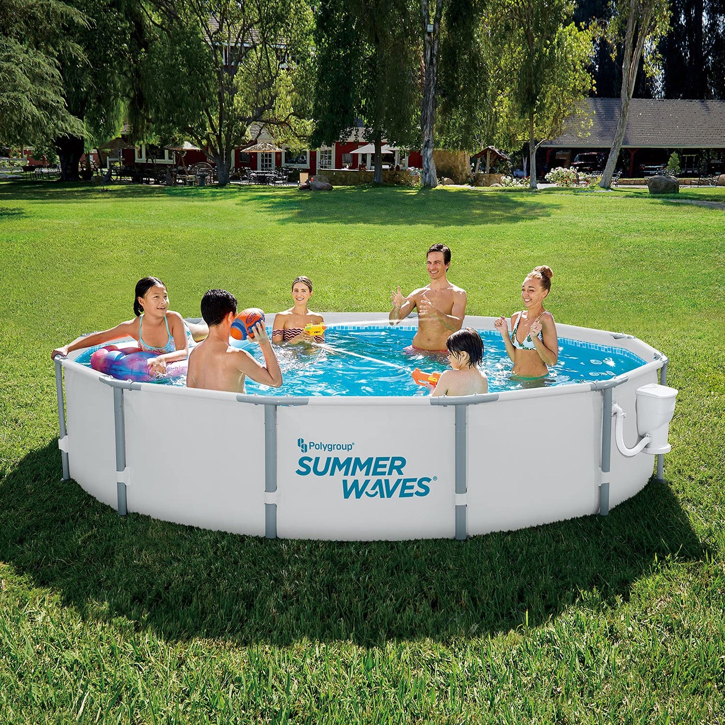 Summer Waves Elite 12 Foot x 30 Inch Metal Frame Outdoor Backyard Above Ground Swimming Pool Set with Filter Pump, Type D Cartridge, and Repair Patch