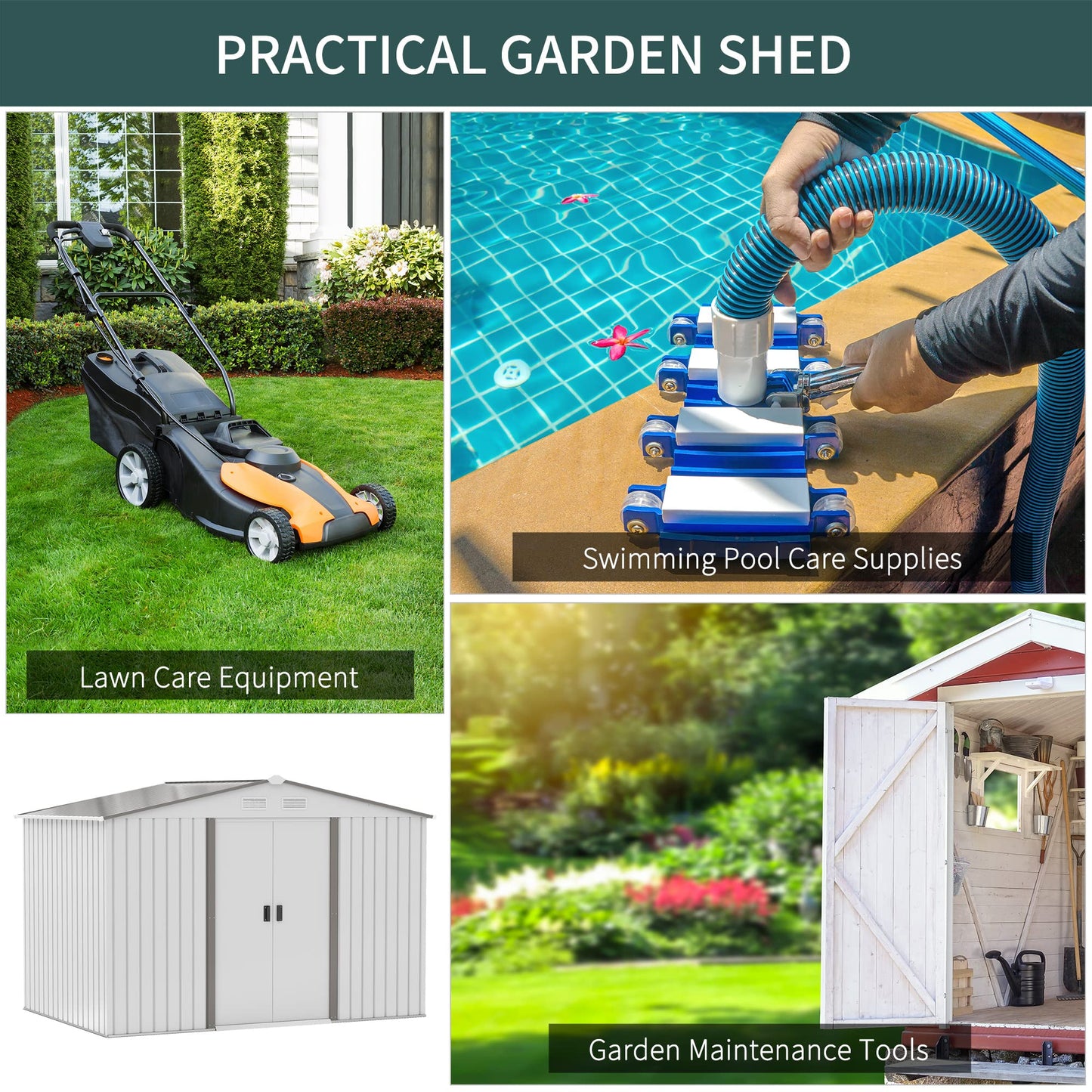 Outsunny 9' x 6' Metal Storage Shed Garden Tool House with Double Sliding Doors, 4 Air Vents for Backyard, Patio, Lawn, Silver 9' x 6'