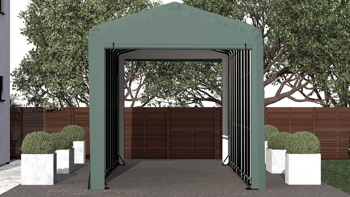 ShelterLogic ShelterTube Abri de garage et de stockage, 14' x 40' x 16', cadre en acier robuste, boîtier résistant au vent et à la neige, vert 14' x 40' x 16'