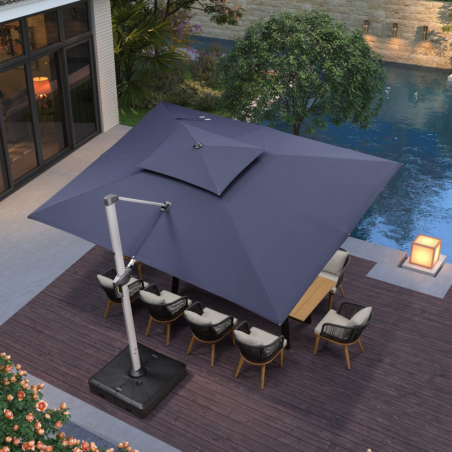 Patio Umbrella Outdoor Rectangle 10' X 13' Navy Blue
