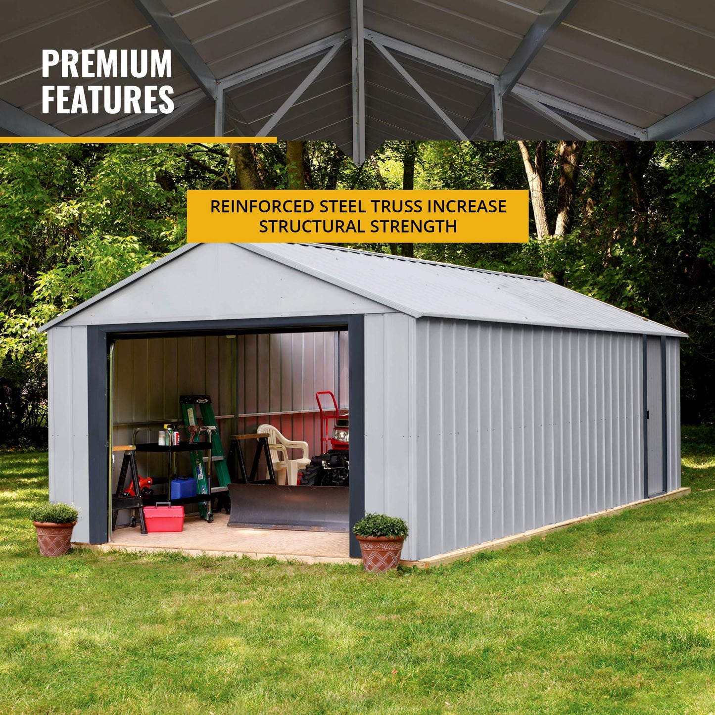 Arrow Shed Hangar préfabriqué avec murs extra hauts en acier galvanisé pour garage Murryhill, 12' x 10', 12' x 10', gris flûte