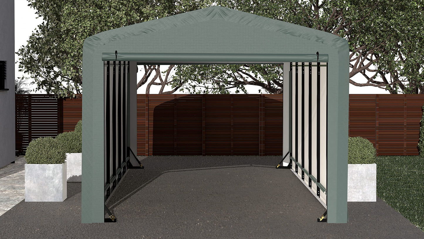 ShelterLogic ShelterTube Abri de garage et de stockage, 10' x 27' x 8', cadre en acier robuste, boîtier résistant au vent et à la neige, vert 10' x 27' x 8'