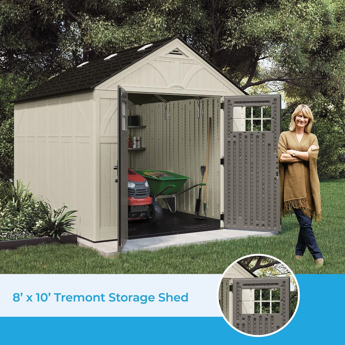 Suncast 8' x 10' Heavy-Duty Resin Tremont Storage Shed, Sand