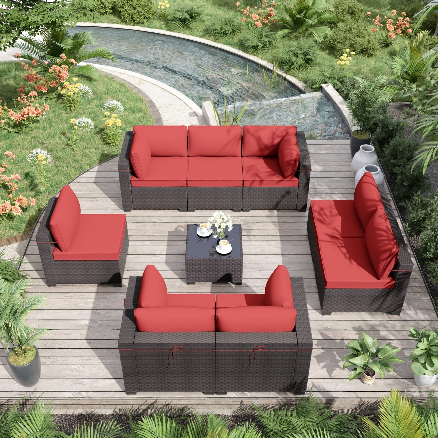ALAULM 9 Pieces Sectional Sofa Sets Outdoor Patio Furniture