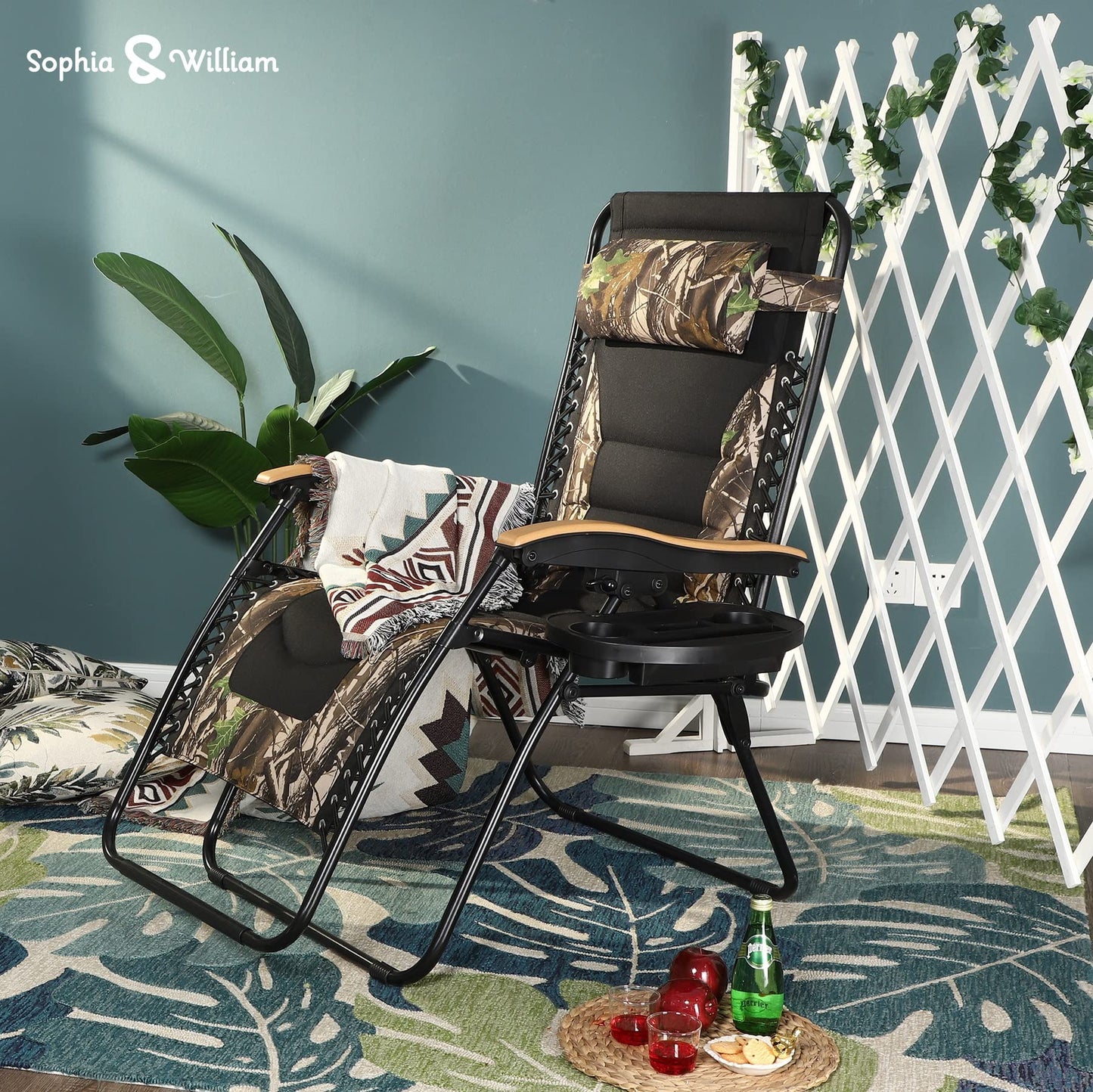 Sophia & William Oversize Zero Gravity Chair, Padded Recliner with Free Cup Holder, Supports 400 LBS (Camouflage) 1 Pack Camouflage