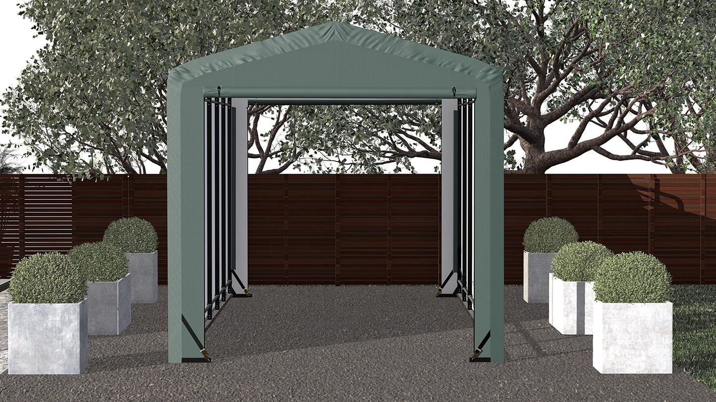 ShelterLogic ShelterTube Garage & Storage Shelter, 10' x 27' x 10' Heavy-Duty Steel Frame Wind and Snow-Load Rated Enclosure, Green 10' x 27' x 10'