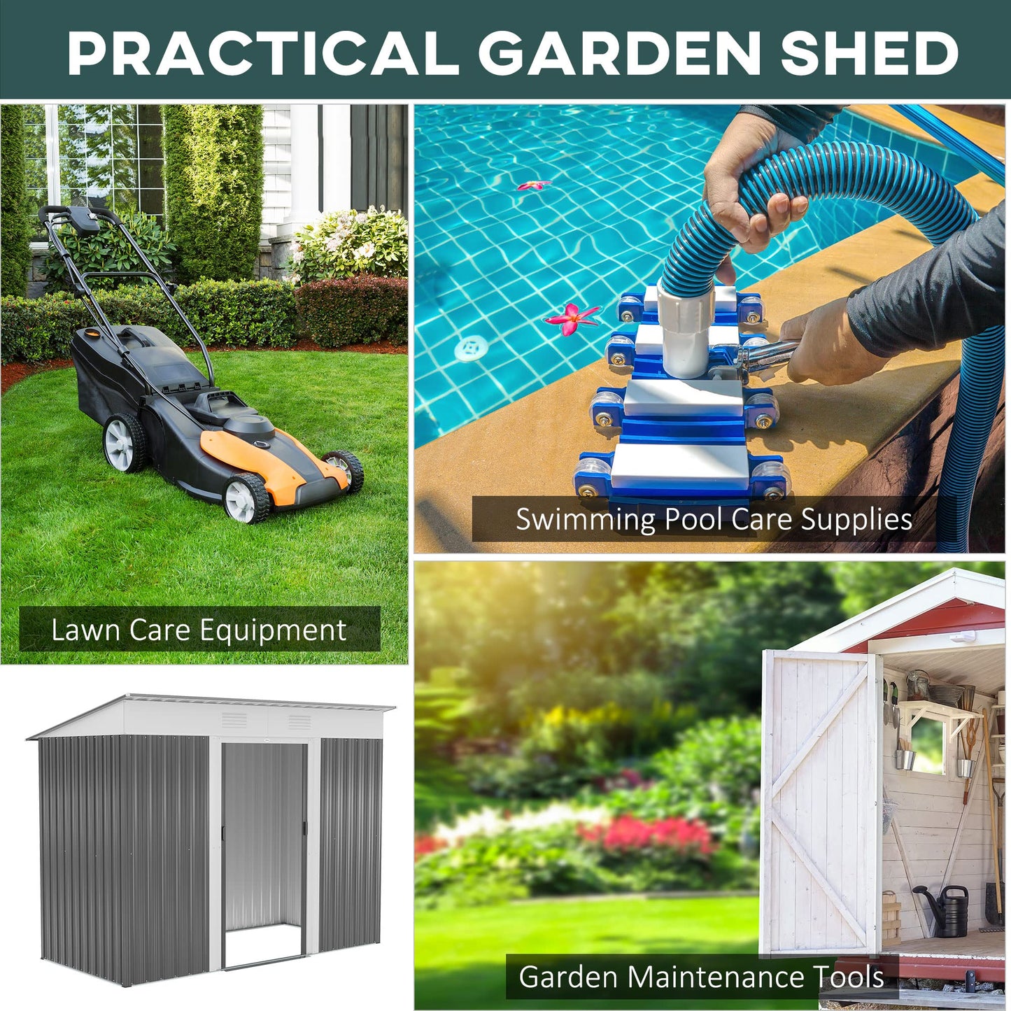 Outsunny Abri de rangement extérieur en métal de 2,4 x 1,2 m, organiseur de rangement pour outils de jardin avec portes coulissantes, serrure et 2 aérations, pour jardin, terrasse, pelouse, gris 2,4 x 1,2 m