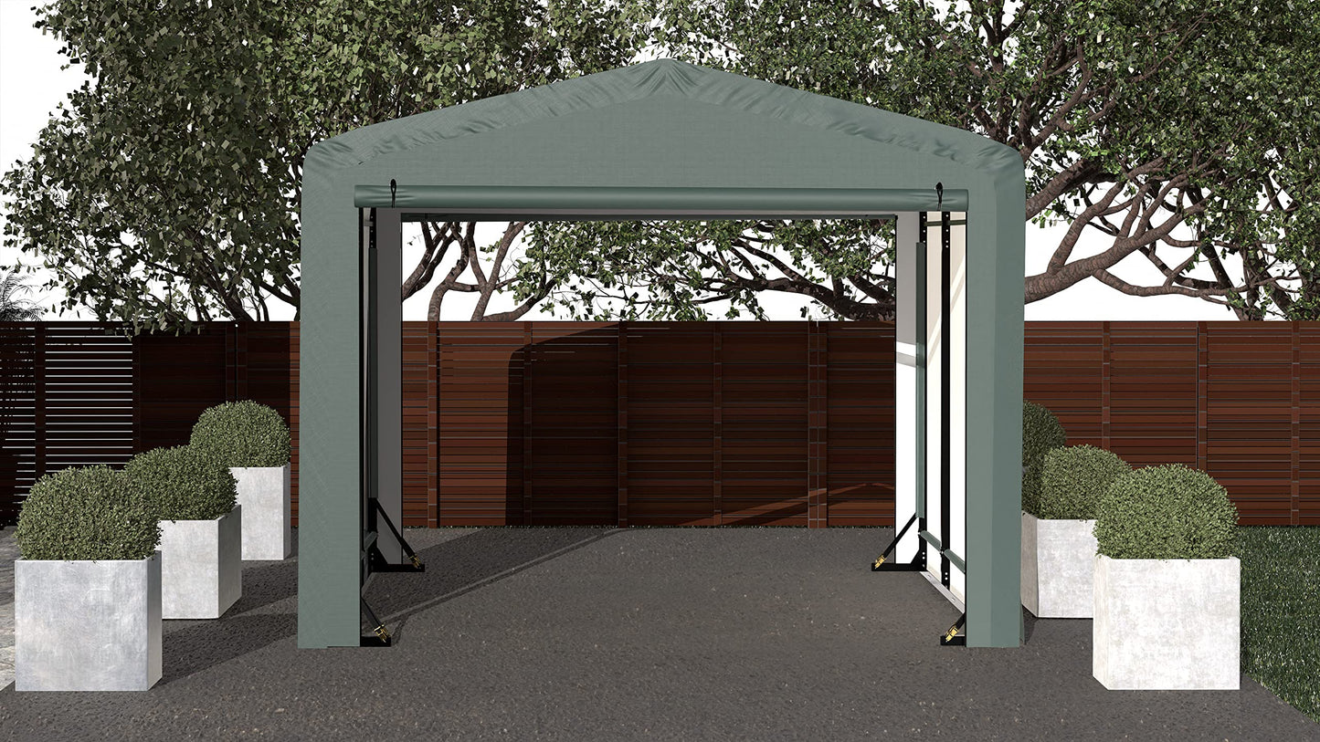 ShelterLogic ShelterTube Abri de garage et de stockage, 10' x 14' x 8', cadre en acier robuste, boîtier résistant au vent et à la neige, vert 10' x 14' x 8'