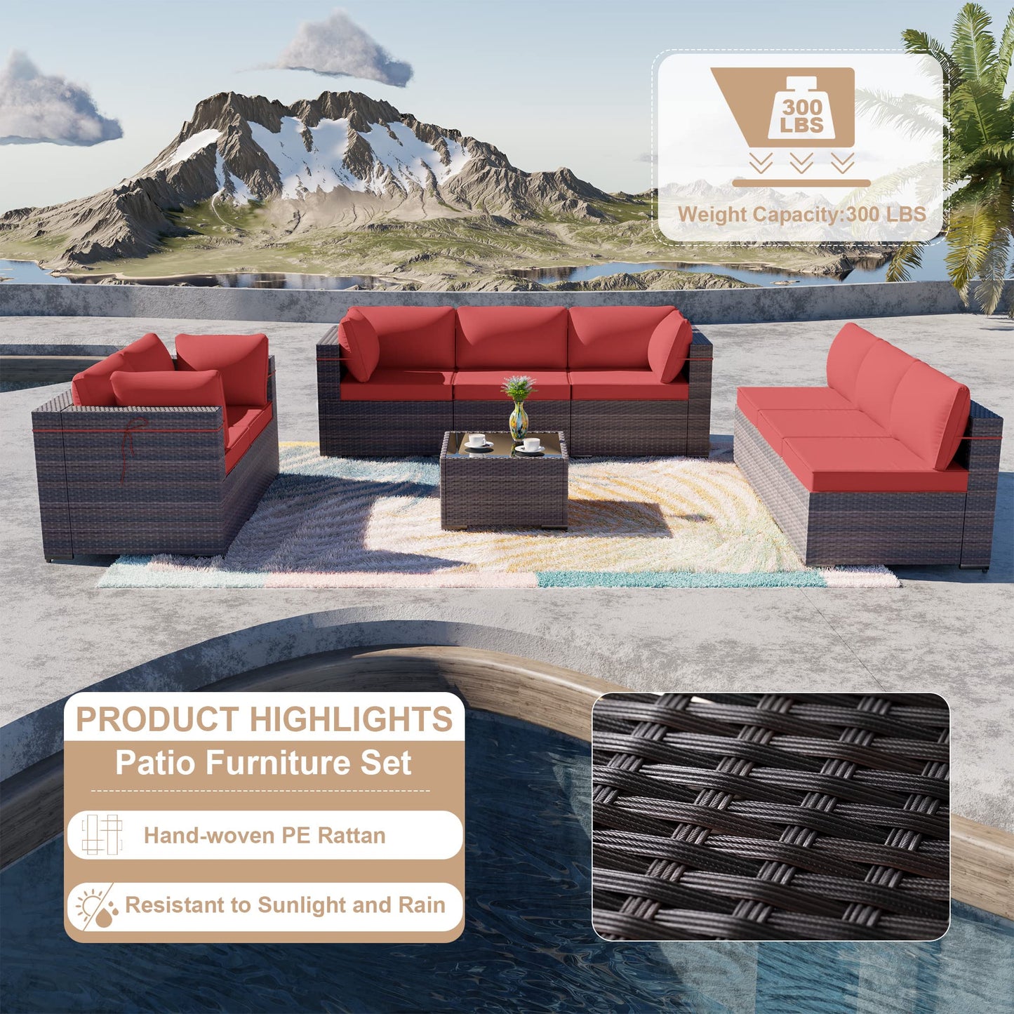 ALAULM 9 Pieces Sectional Sofa Sets Outdoor Patio Furniture
