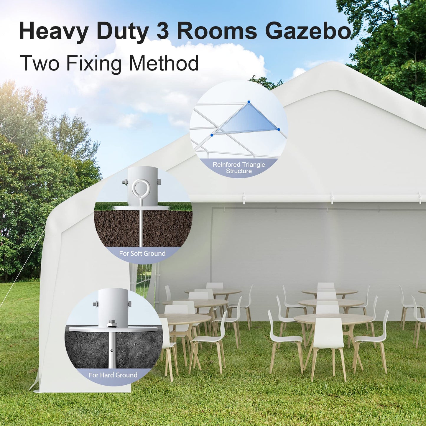 Morngardo Canopy Tent for Parties Heavy Duty 20'x20' Car Tent Metal Carport Portable Garage with Removable Sidewalls, White 20'x20'