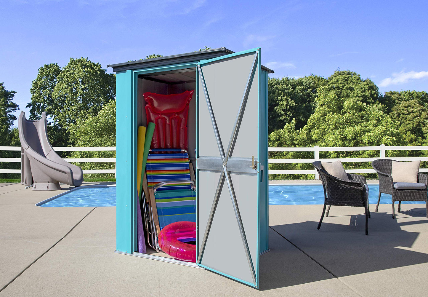 Spacemaker Kit d'extérieur compact en métal pour cour, terrasse et abri de jardin 4' x 3', bleu sarcelle et anthracite