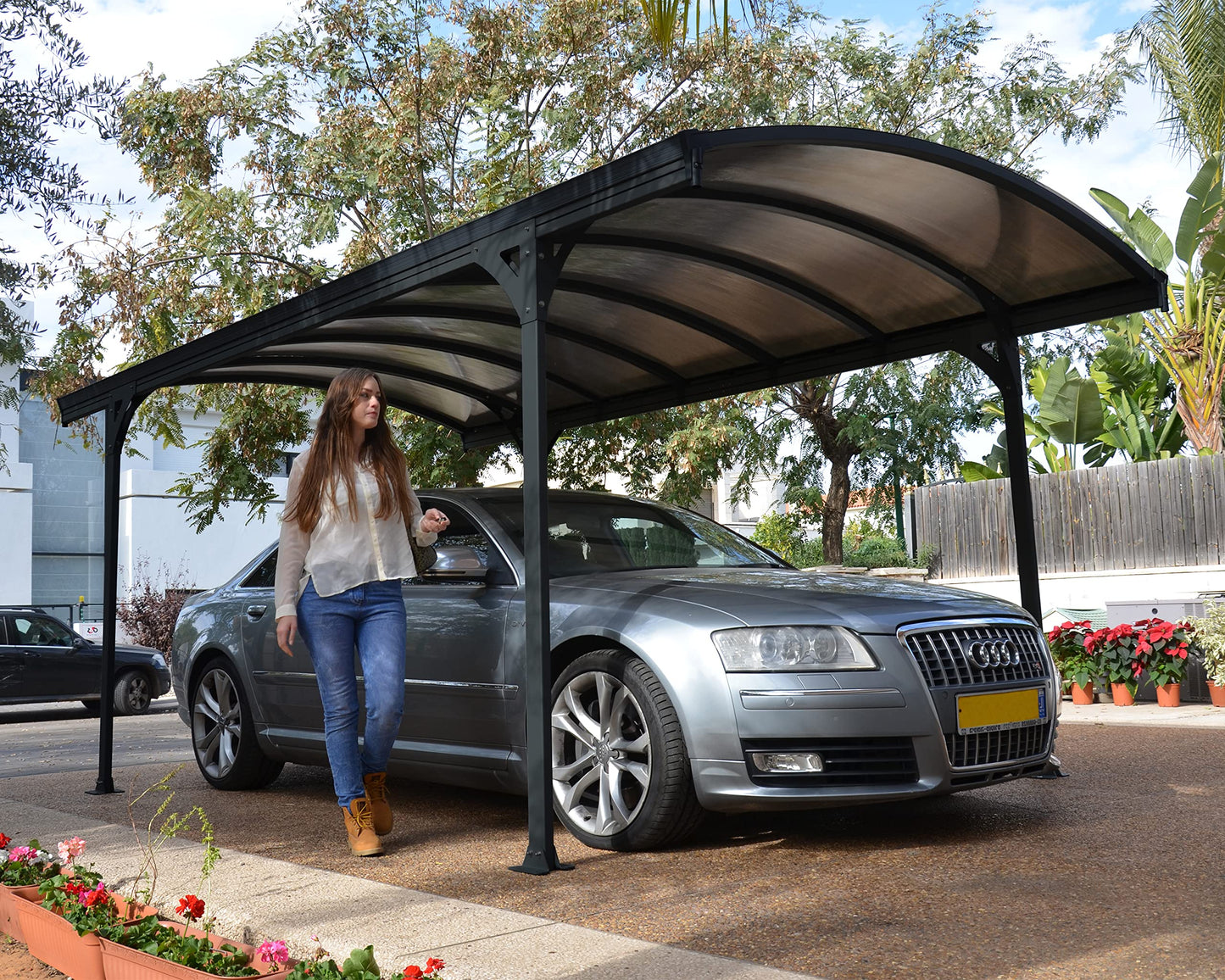 Palram - Carport Canopia Vitoria Gris Toit Arqué
