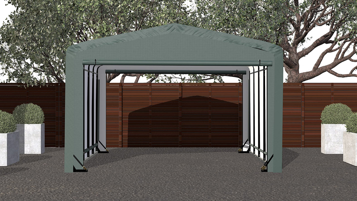ShelterLogic ShelterTube Garage & Storage Shelter, 12' x 23' x 8' Heavy-Duty Steel Frame Wind and Snow-Load Rated Enclosure, Green 12' x 23' x 8'