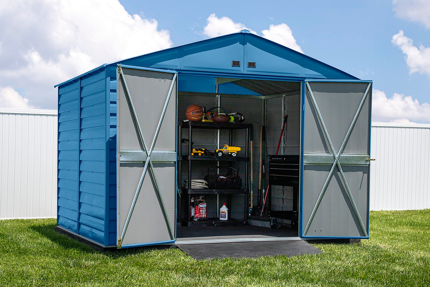 Arrow Shed Select 10' x 8' Outdoor Lockable Steel Storage Shed Building, Blue Grey