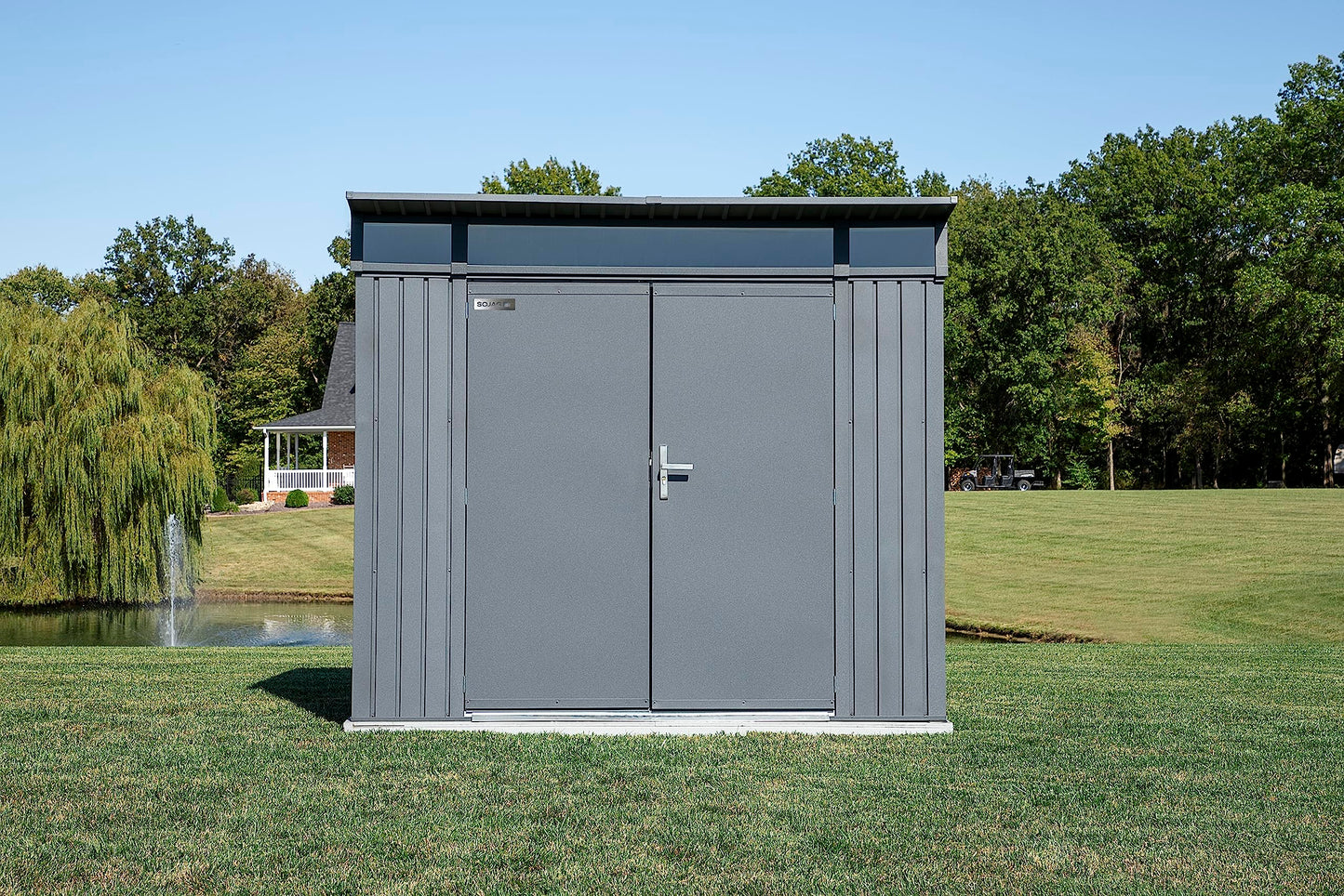 Sojag 8' x 5' Denali Outdoor Lockable Steel Storage Building with Windows, Anthracite
