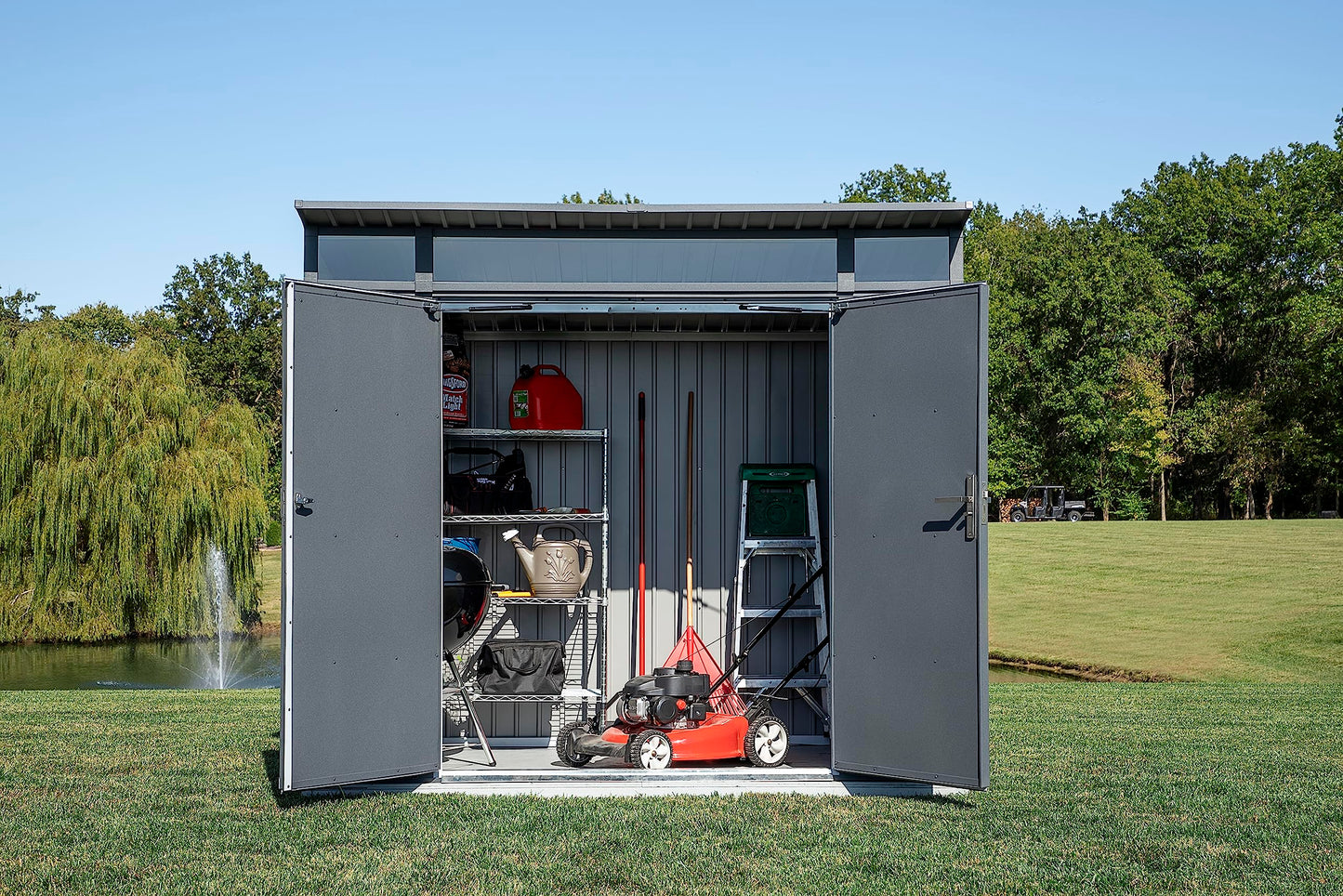 Sojag 8' x 5' Denali Outdoor Lockable Steel Storage Building with Windows, Anthracite