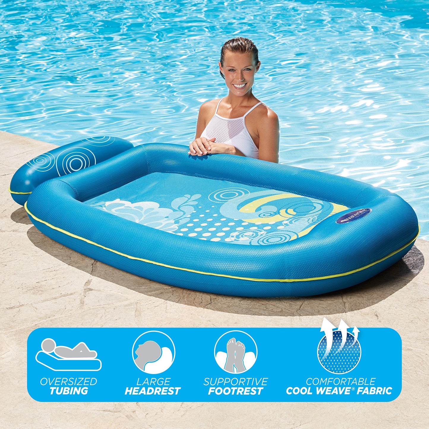 Aqua Luxury Comfort Pool Float Lounges, Recliners – Multiple Colors/Styles – for Adults and Kids Floating Blue/Lime Waves Comfort Lounge