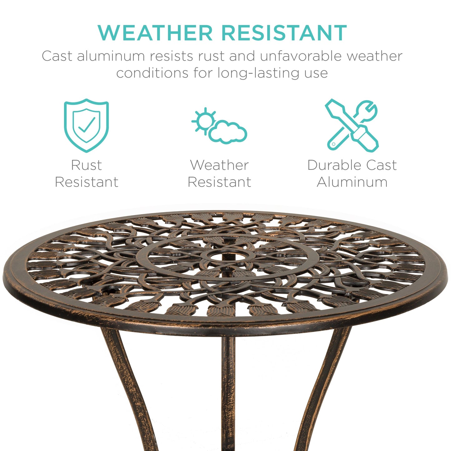 3-Piece Cast Aluminum Patio Bistro Furniture Set