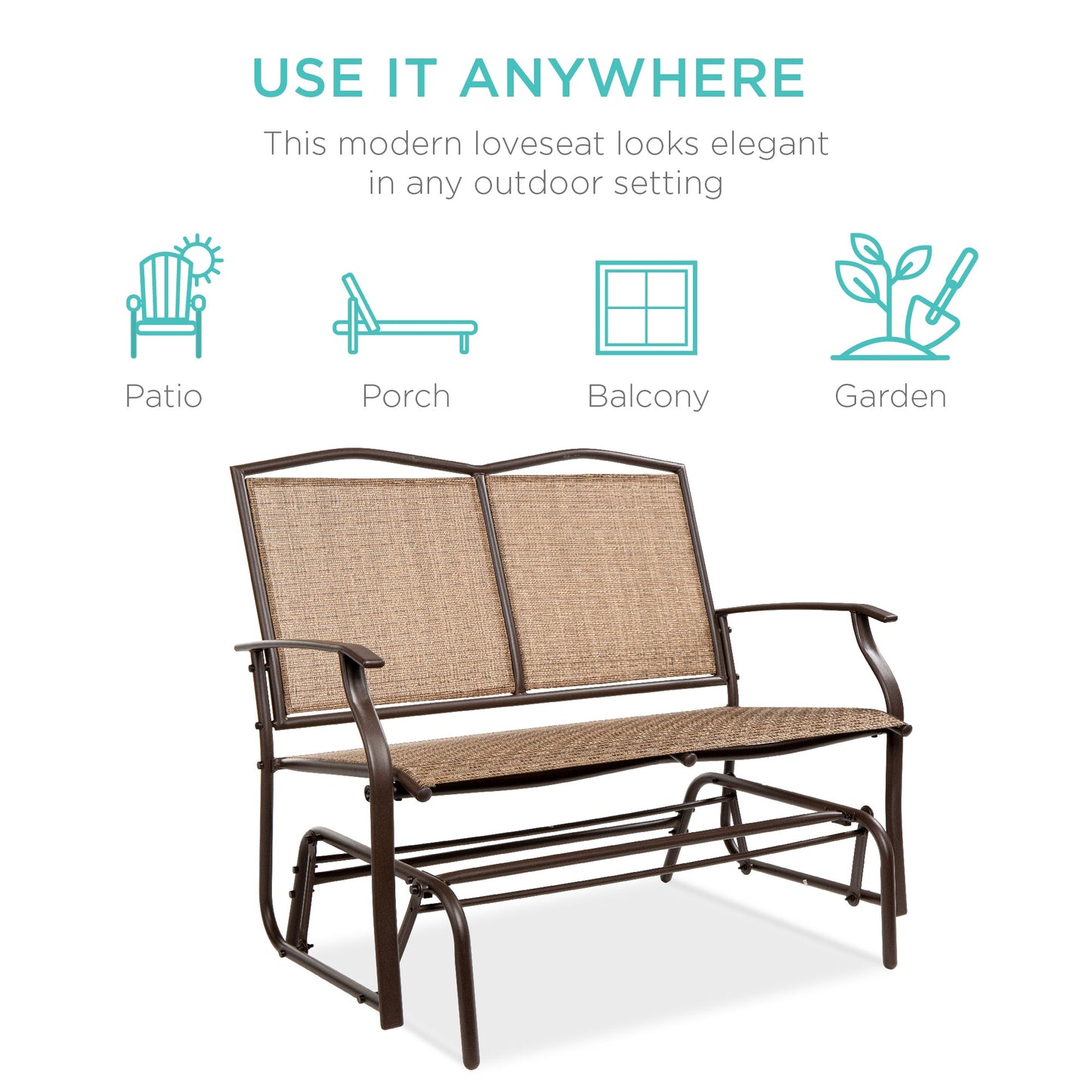 2-Person Patio Loveseat Swing Glider, Bench Rocker w/ Armrests