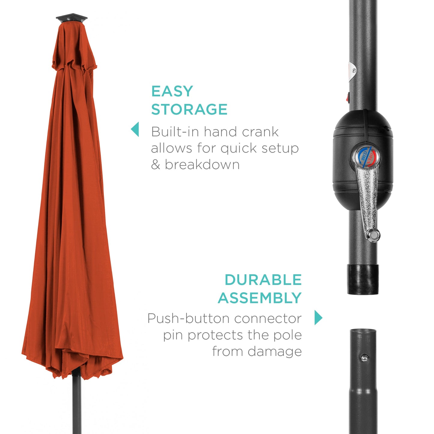 Solar LED Lighted Patio Umbrella w/ Tilt Adjustment, UV-Resistance - 10ft
