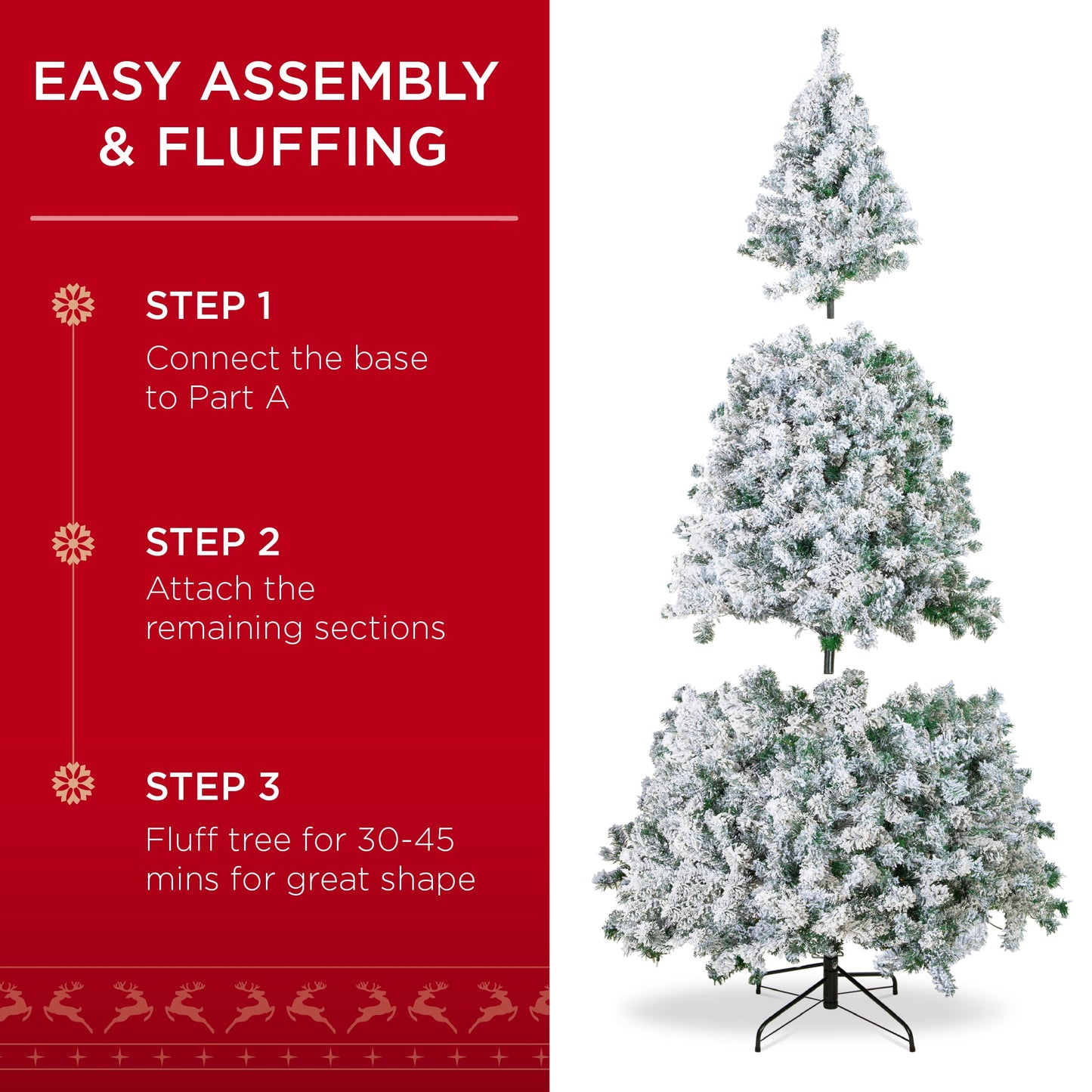 Premium Snow Flocked Artificial Pine Christmas Tree w/ Foldable Metal Base