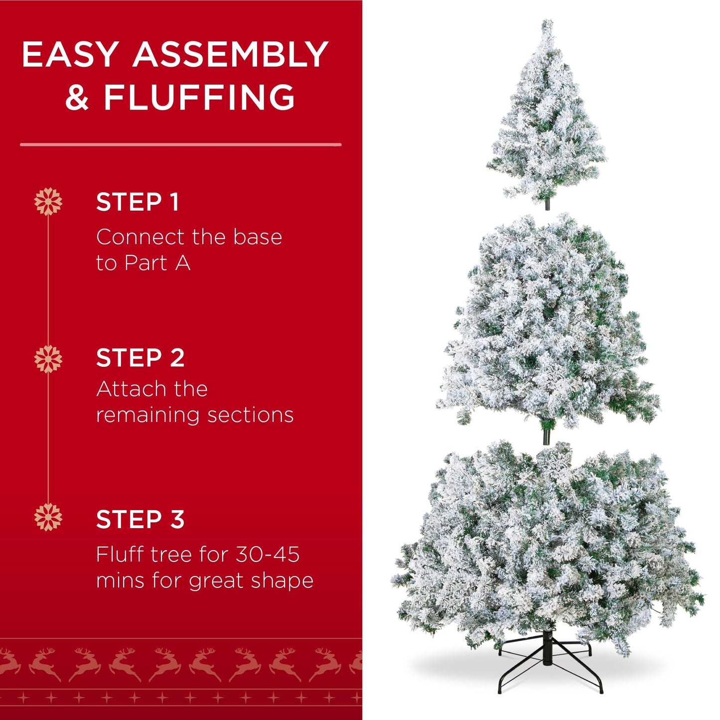 Pre-Lit Snow Flocked Artificial Pine Christmas Tree w/ Warm White Lights