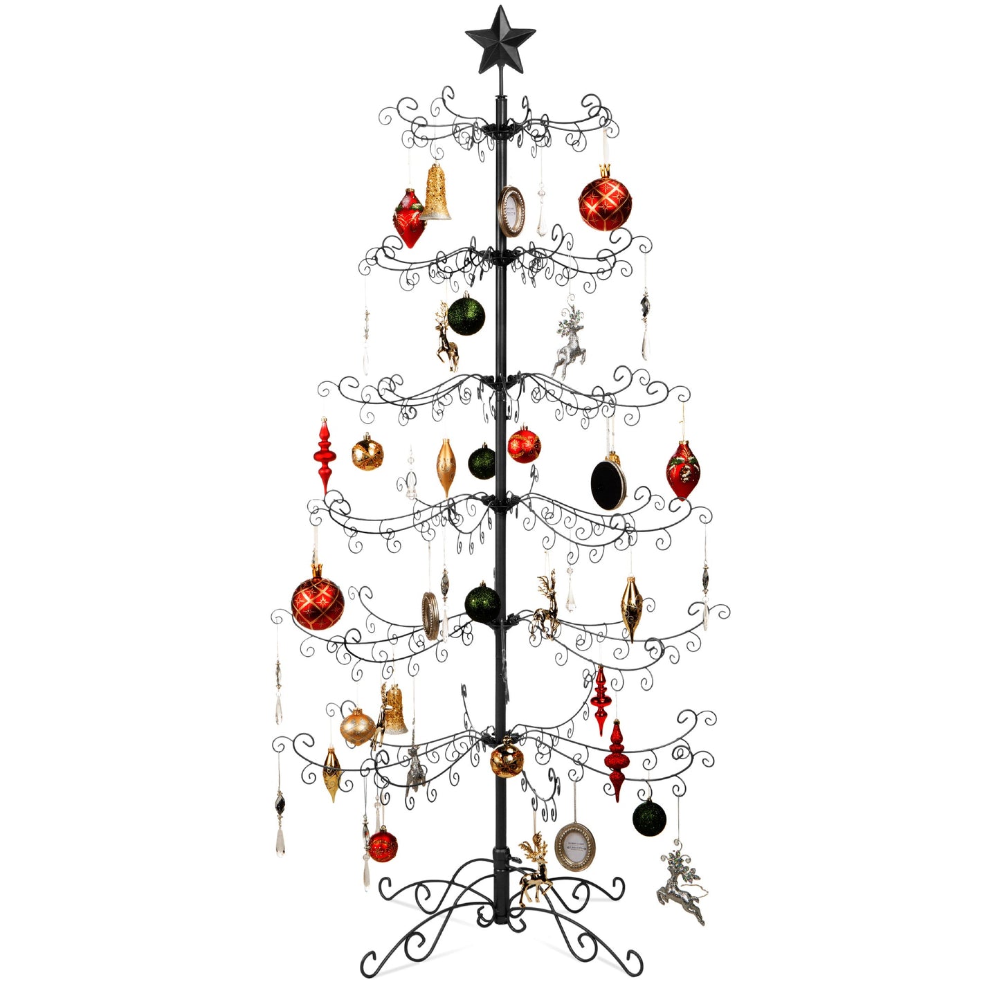 Wrought Iron Christmas Tree Ornament Display w/ Easy Assembly, Stand - 6ft