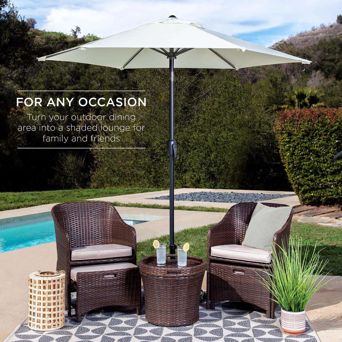 Outdoor Market Patio Umbrella w/ Push Button Tilt, Crank Lift - 7.5ft