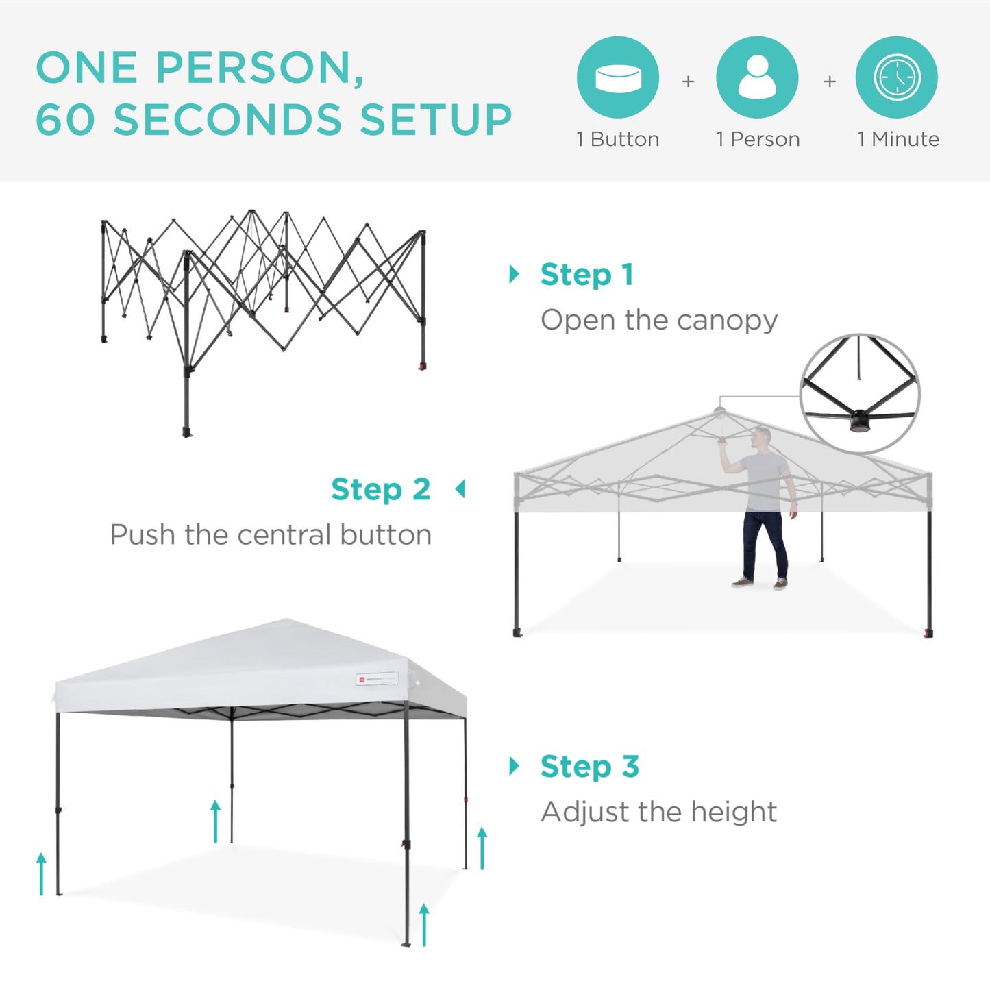 One-Person Setup Instant Pop Up Canopy w/ Wheeled Bag - 10x10ft