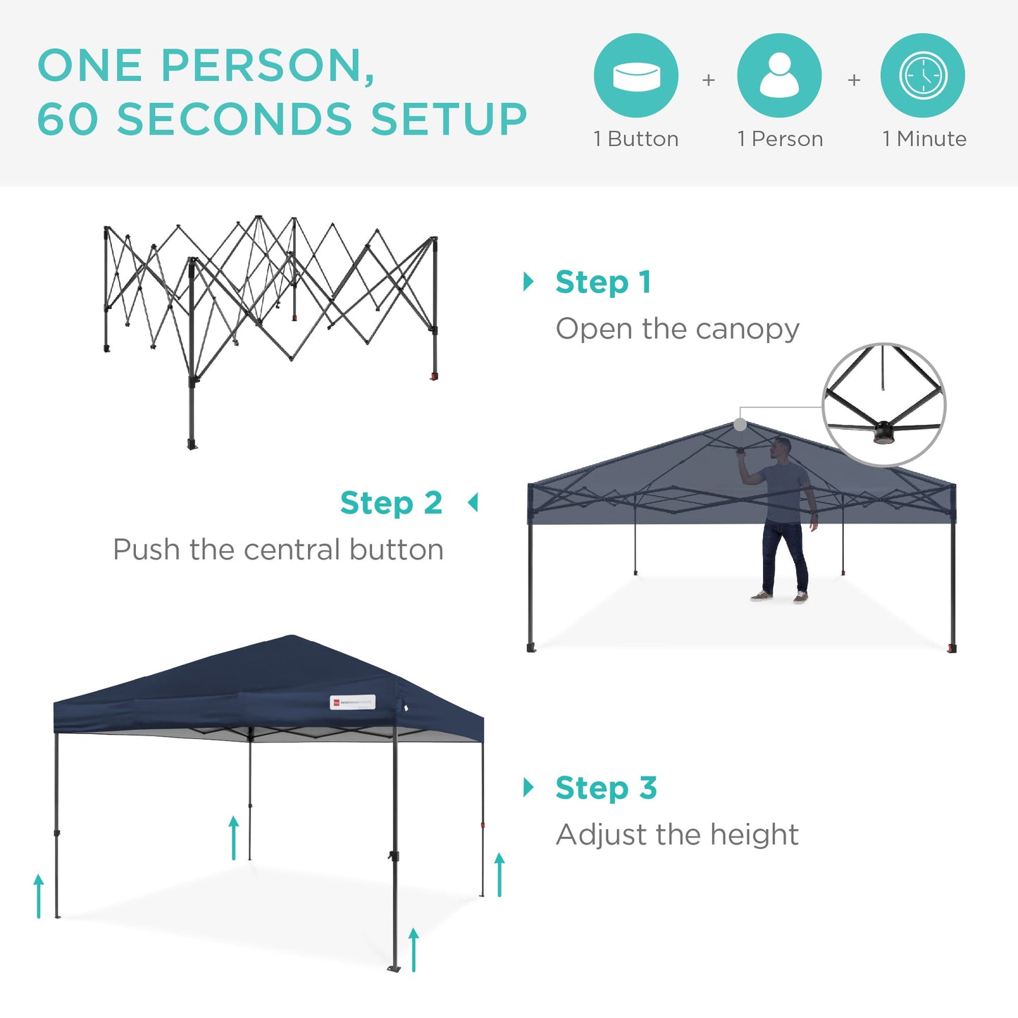 One-Person Setup Instant Pop Up Canopy w/ Wheeled Bag - 10x10ft