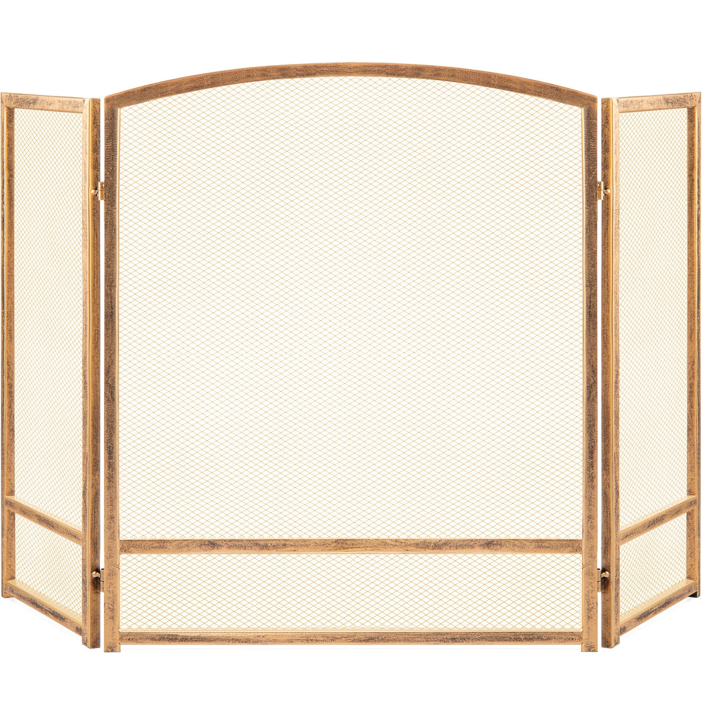 3-Panel Simple Steel Mesh Fireplace Screen w/ Worn Finish - 47.5x29.25in