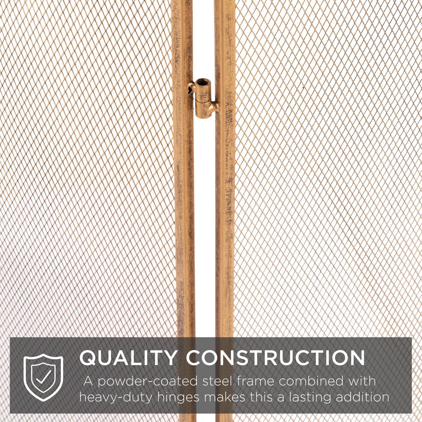3-Panel Simple Steel Mesh Fireplace Screen w/ Worn Finish - 47.5x29.25in