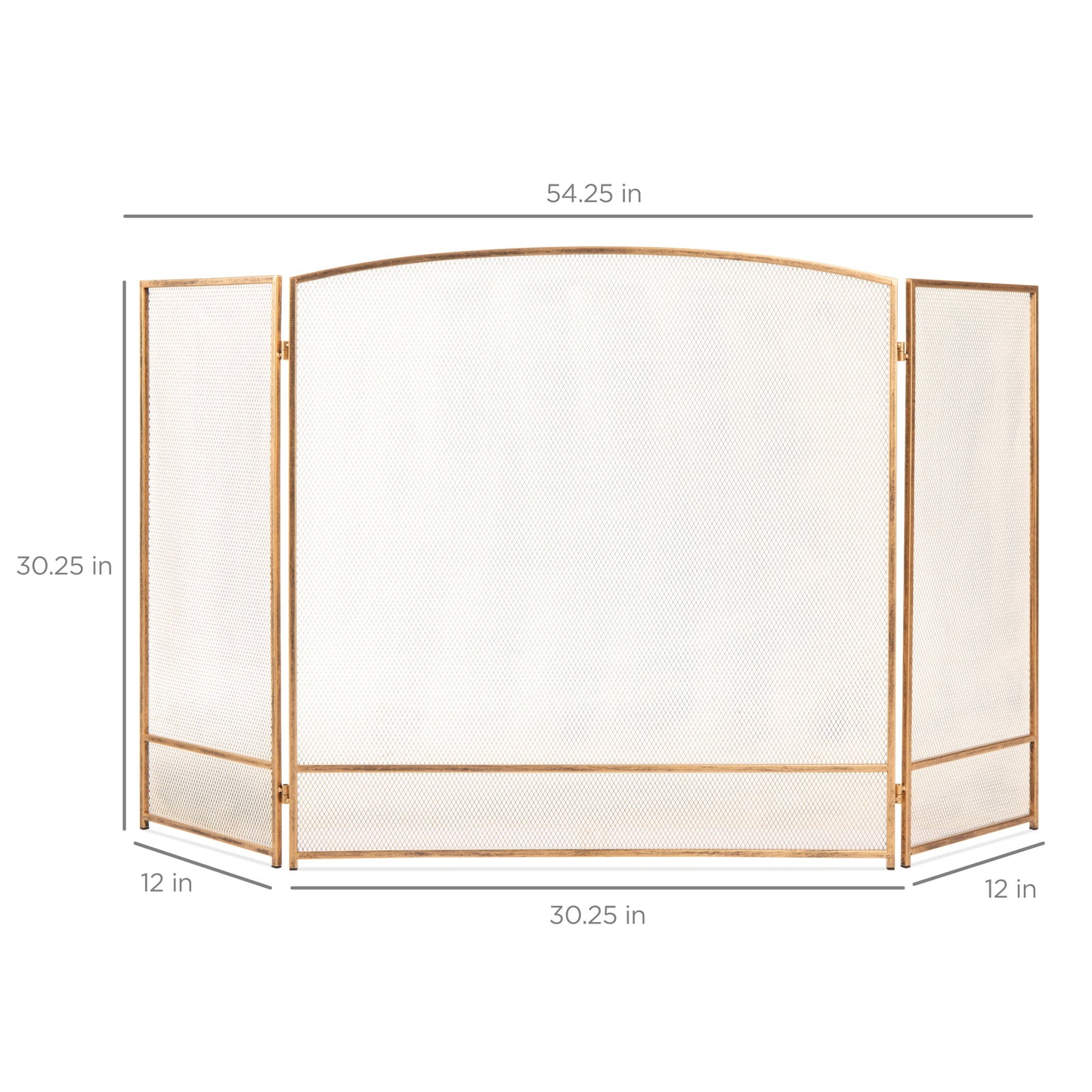 3-Panel Simple Steel Mesh Fireplace Screen w/ Worn Finish - 47.5x29.25in