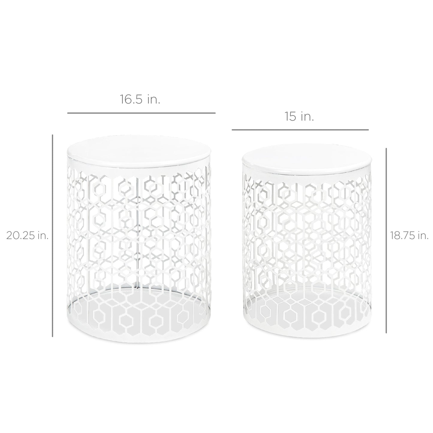 Set of 2 Decorative Round Side Accent Table Nightstands w/ Nesting Design