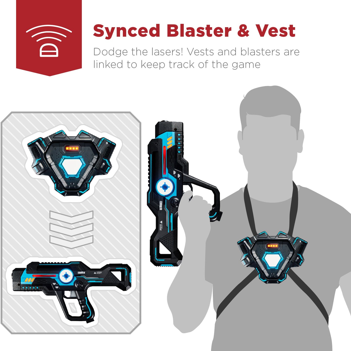 Set of 4 Infrared Laser Tag Blasters & Vests w/ 4 Team Colors