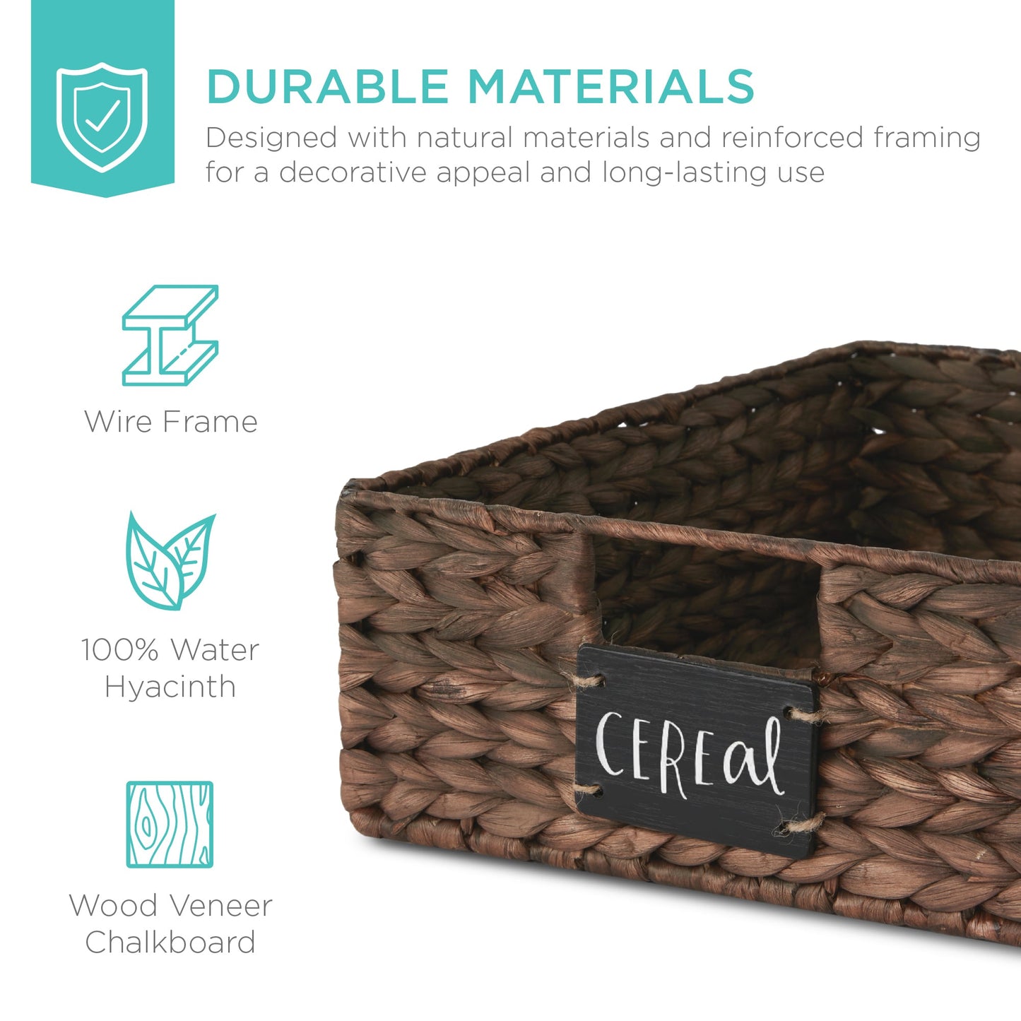 Set of 4 Water Hyancinth Pantry Baskets w/ Chalkboard, Chalk Marker