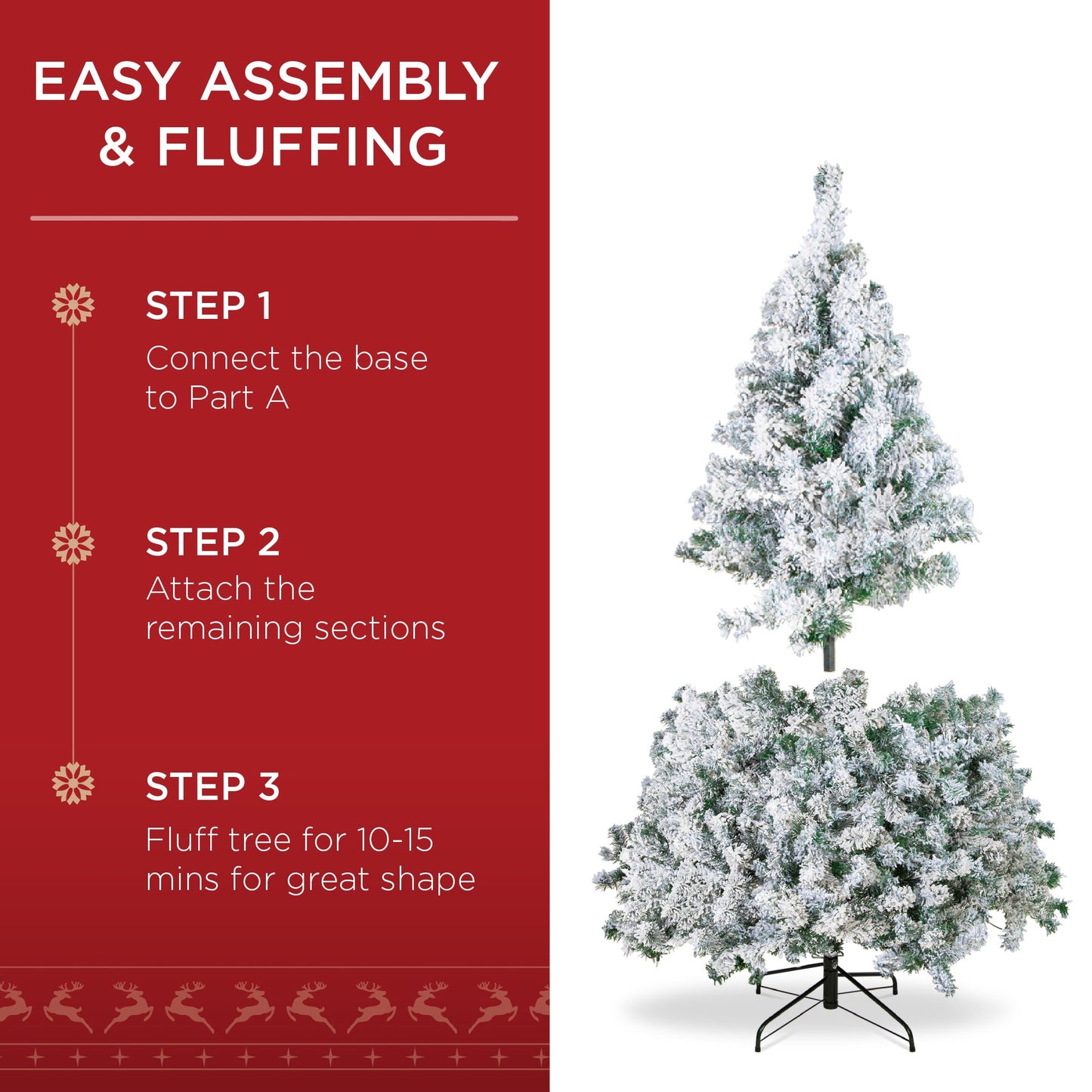 Premium Snow Flocked Artificial Pine Christmas Tree w/ Foldable Metal Base
