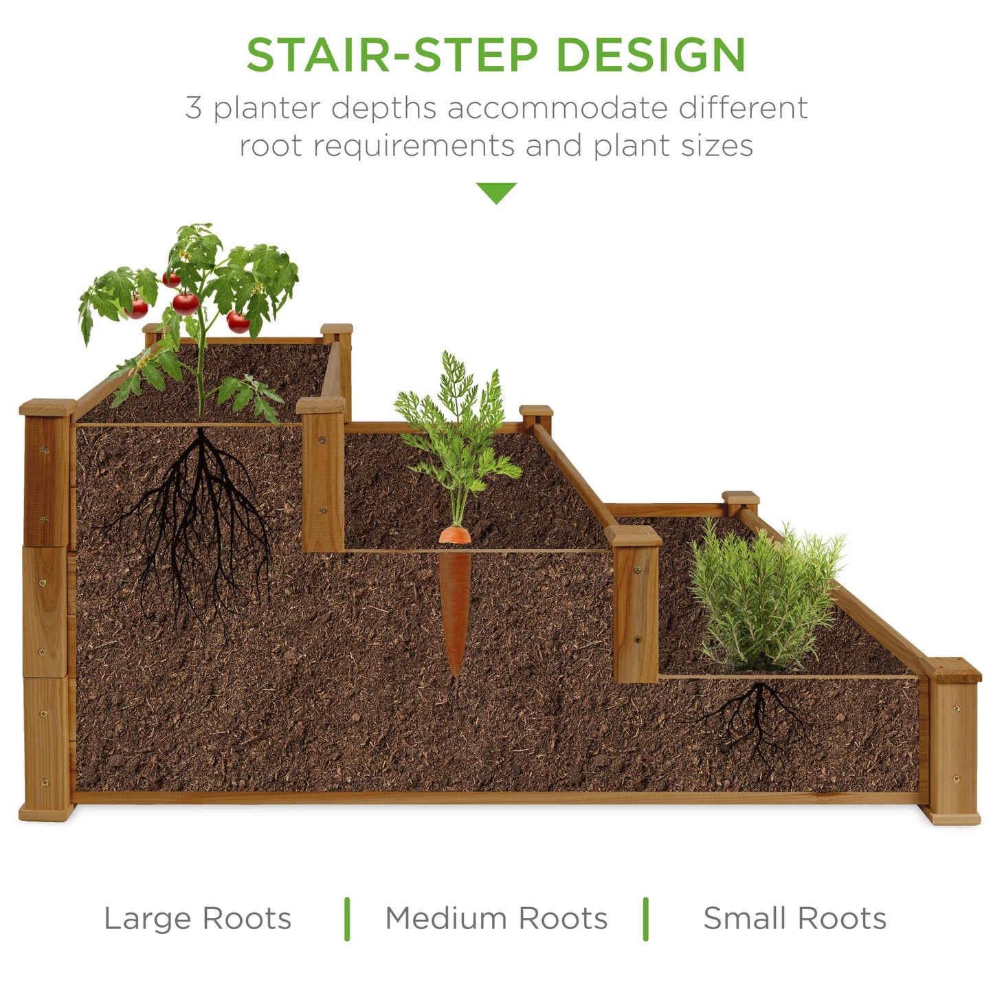 3-Tier Raised Fir Wood Garden Bed Planter w/ Stackable & Flat Setup