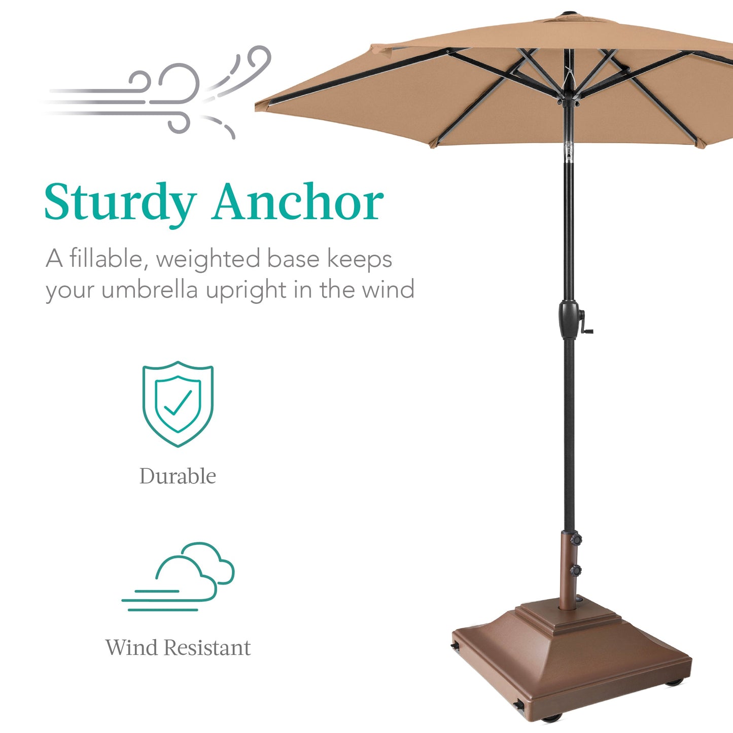 Mobile Umbrella Base, Fillable Stand w/ 4 Wheels, 2 Locks, 120lb Capacity