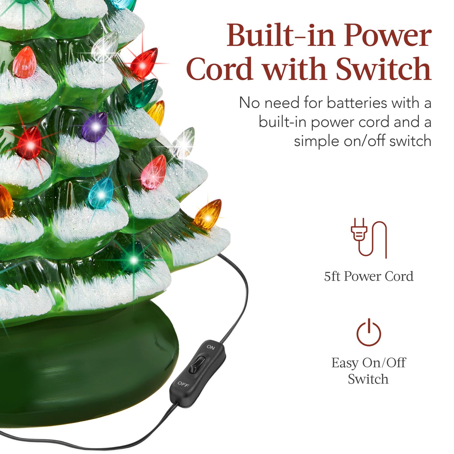 Pre-Lit Ceramic Tabletop Christmas Tree with Lights- 15in