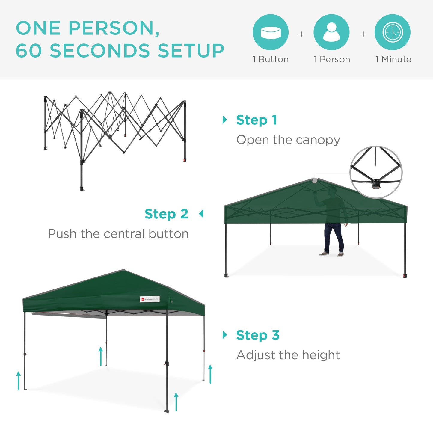 One-Person Setup Instant Pop Up Canopy w/ Wheeled Bag - 10x10ft