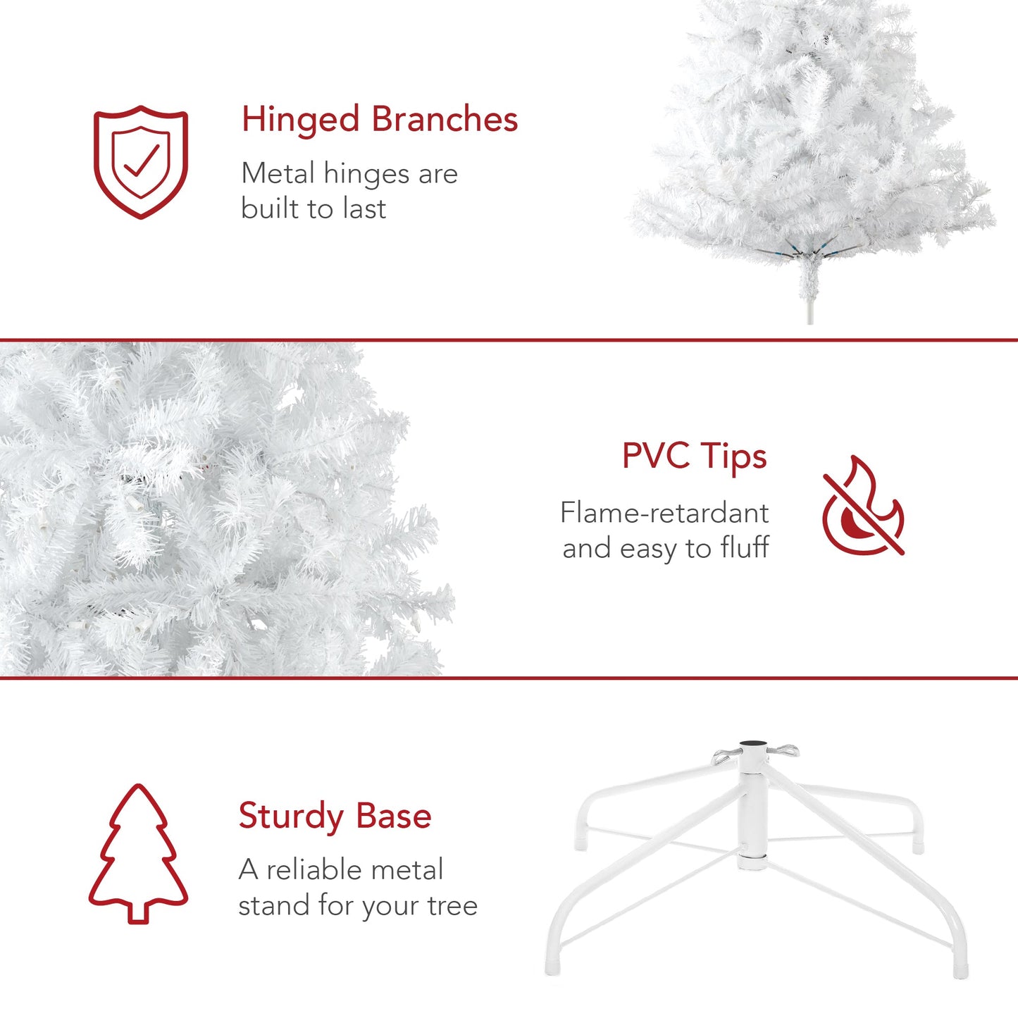 Pre-Lit Hinged Artificial White Pine Christmas Tree w/ Lights, Metal Stand