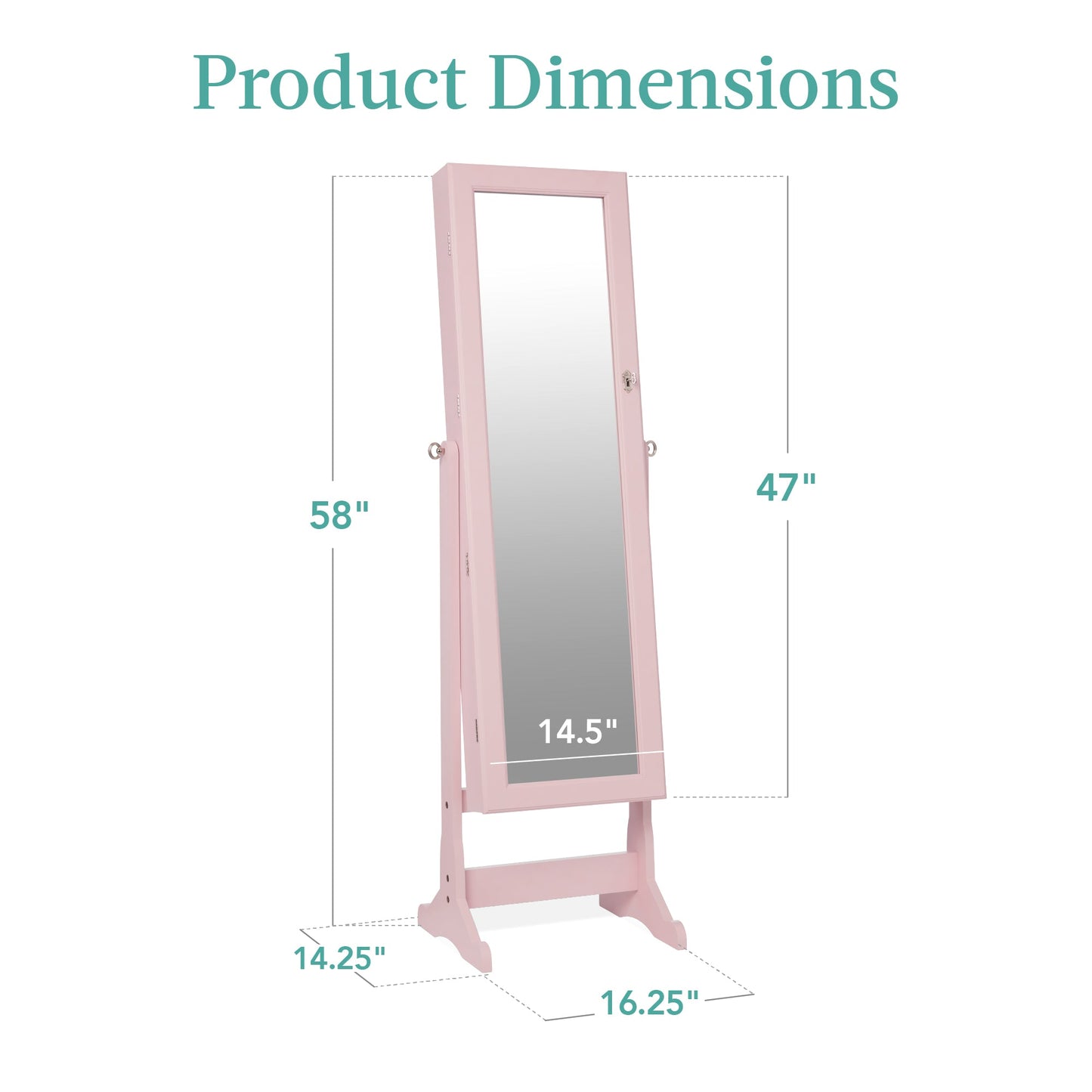 Full Length Freestanding Jewelry Mirror Armoire w/ Velvet Interior