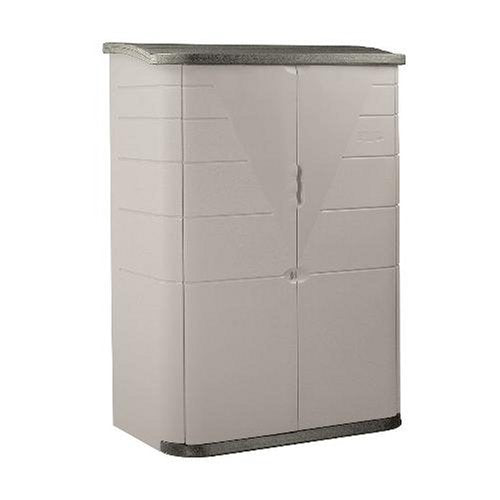 Rubbermaid Grand abri de rangement extérieur vertical en résine résistant aux intempéries, 4,5 x 2,5 pieds, grès/acier olive, pour jardin/arrière-cour/maison/piscine 2,5'x4,5' 