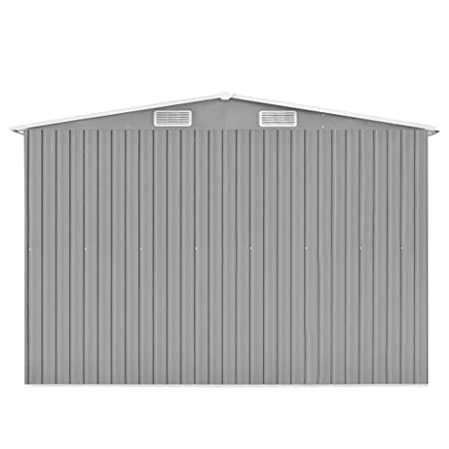 vidaXL Outdoor Storage Shed, Garden Shed, Metal Storage Shed, Backyard Shed for Patio Lawn Porch Bicycles Gardening Tools Lawn Mowers, Gray 101.2" x 192.5" x 71.3"